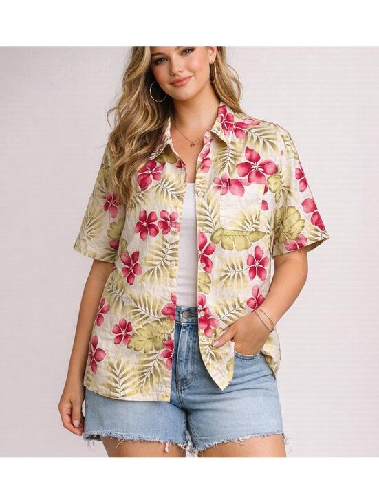 Tops - Sunbay Cottons Linen Blend Tropical Floral Hawaiian Shirt Women’s M Beach Resort